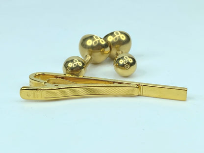 Alfred Dunhill round cufflinks gold and Brown color & Tie clip GS459