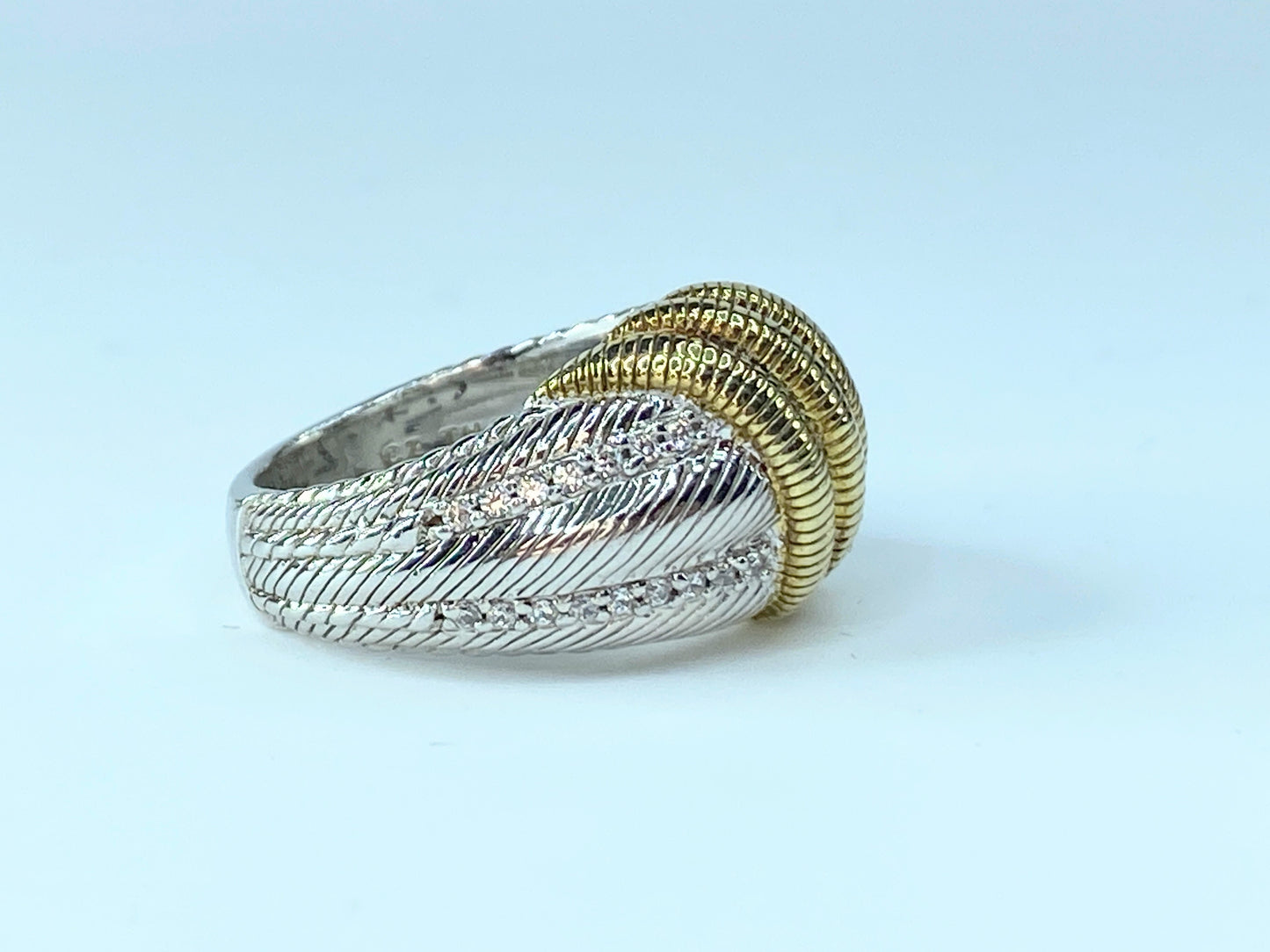 Judith Ripka Sterling silver 925 two tone and CZ cocktail ring