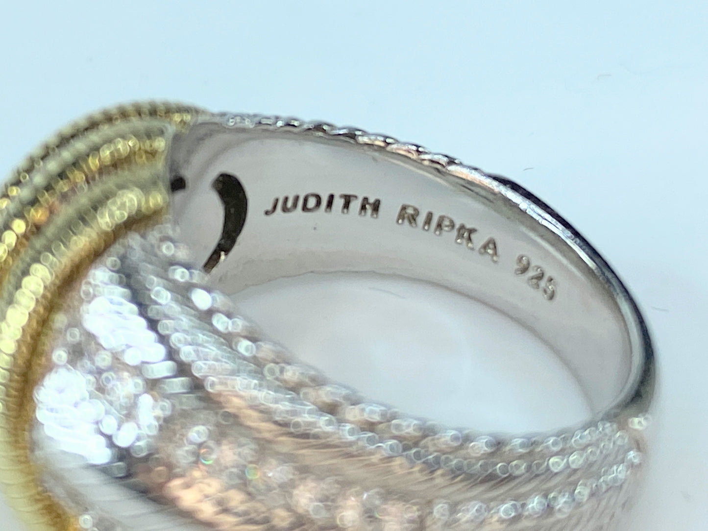 Judith Ripka Sterling silver 925 two tone and CZ cocktail ring