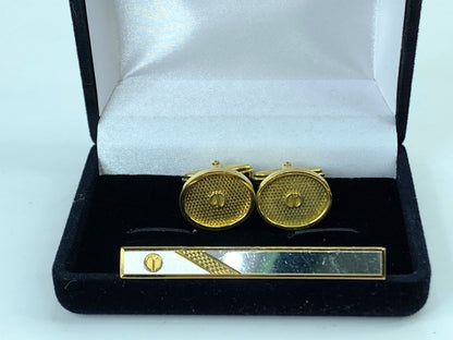 Dunhill D Logo Tie Clasp Cufflinks Set Vintage Gold GS461