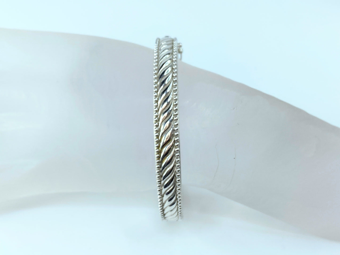 Judith Ripka 925 Sterling Silver 8mm Wide Hinged Cuff Bangle