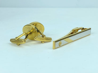 Dunhill D Logo Tie Clasp Cufflinks Set Vintage Gold GS461