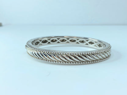 Judith Ripka 925 Sterling Silver 8mm Wide Hinged Cuff Bangle