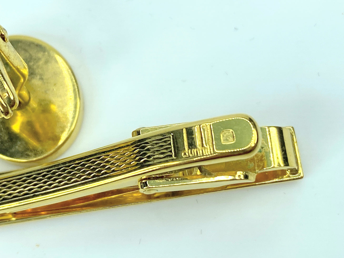 Dunhill D Logo Tie Clasp Cufflinks Set Vintage Gold GS461