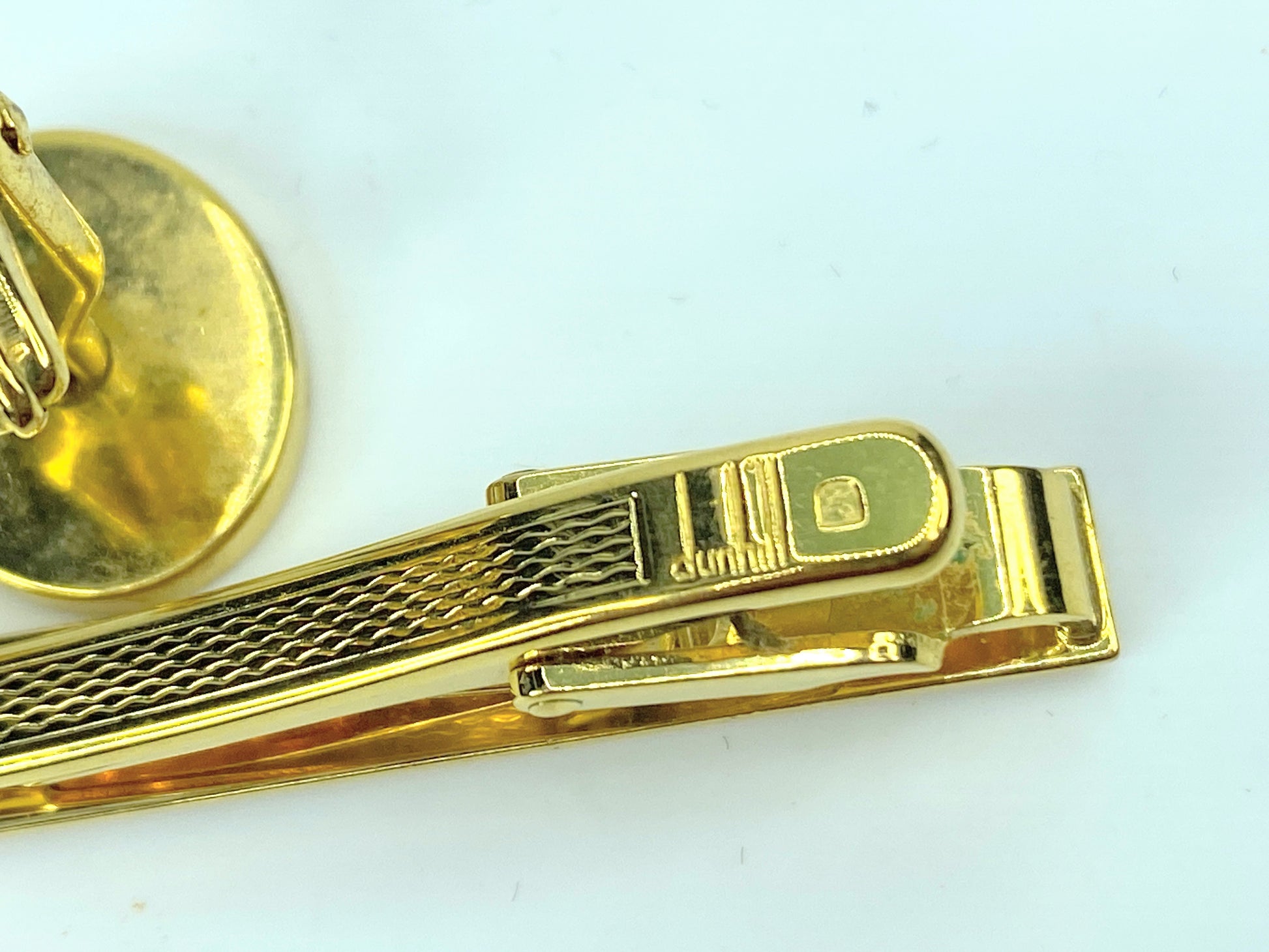 Dunhill D Logo Tie Clasp Cufflinks Set Vintage Gold GS461
