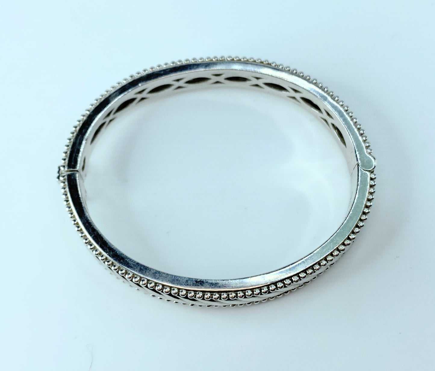 Judith Ripka 925 Sterling Silver 8mm Wide Hinged Cuff Bangle