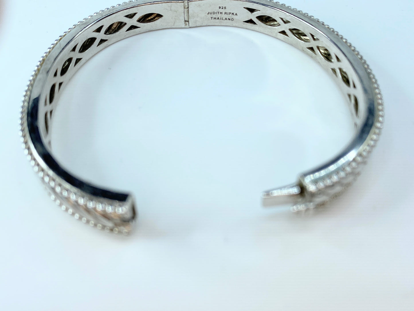 Judith Ripka 925 Sterling Silver 8mm Wide Hinged Cuff Bangle