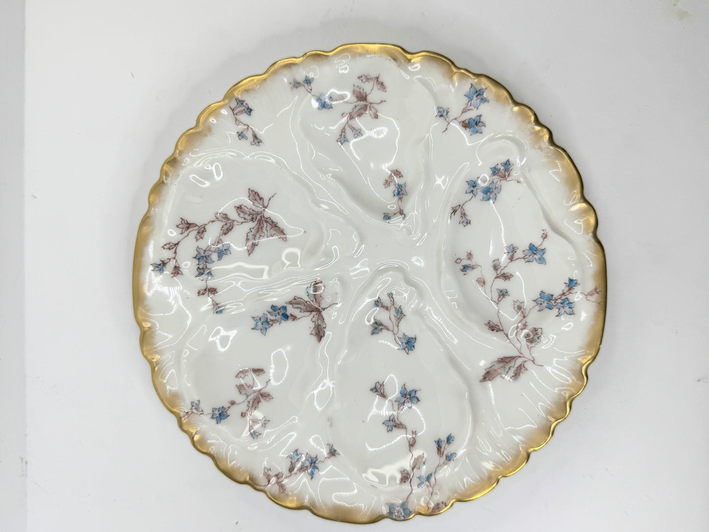 Charles Field Haviland Limoges Oyster Plate Antique Pink and Blue Floral A492