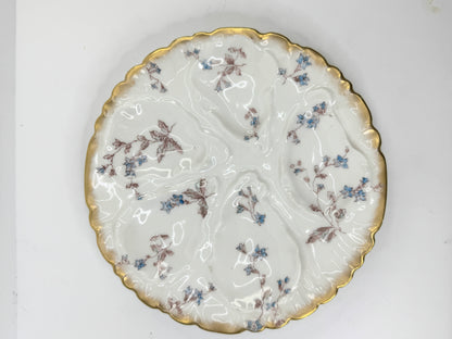 Charles Field Haviland Limoges Oyster Plate Antique Pink and Blue Floral A492