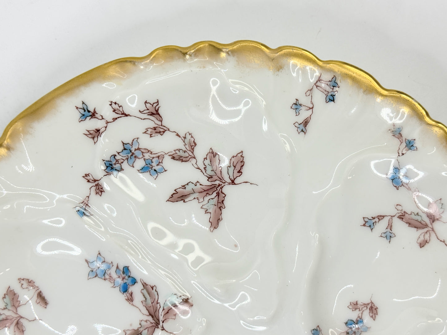 Charles Field Haviland Limoges Oyster Plate Antique Pink and Blue Floral A492