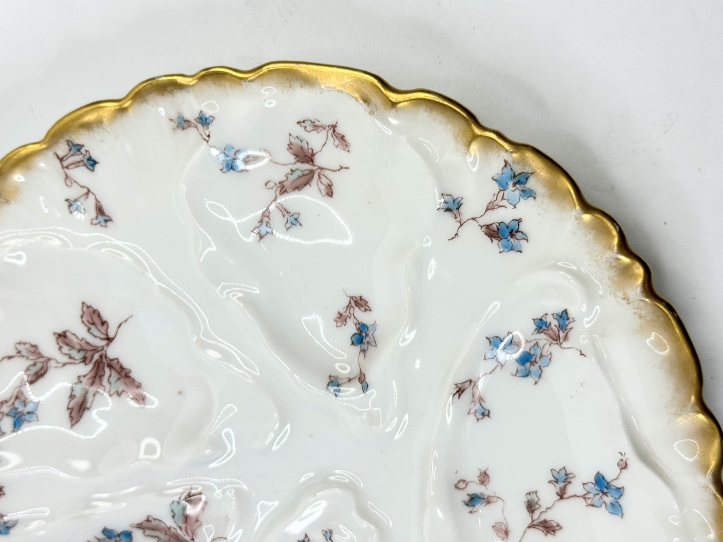 Charles Field Haviland Limoges Oyster Plate Antique Pink and Blue Floral A492
