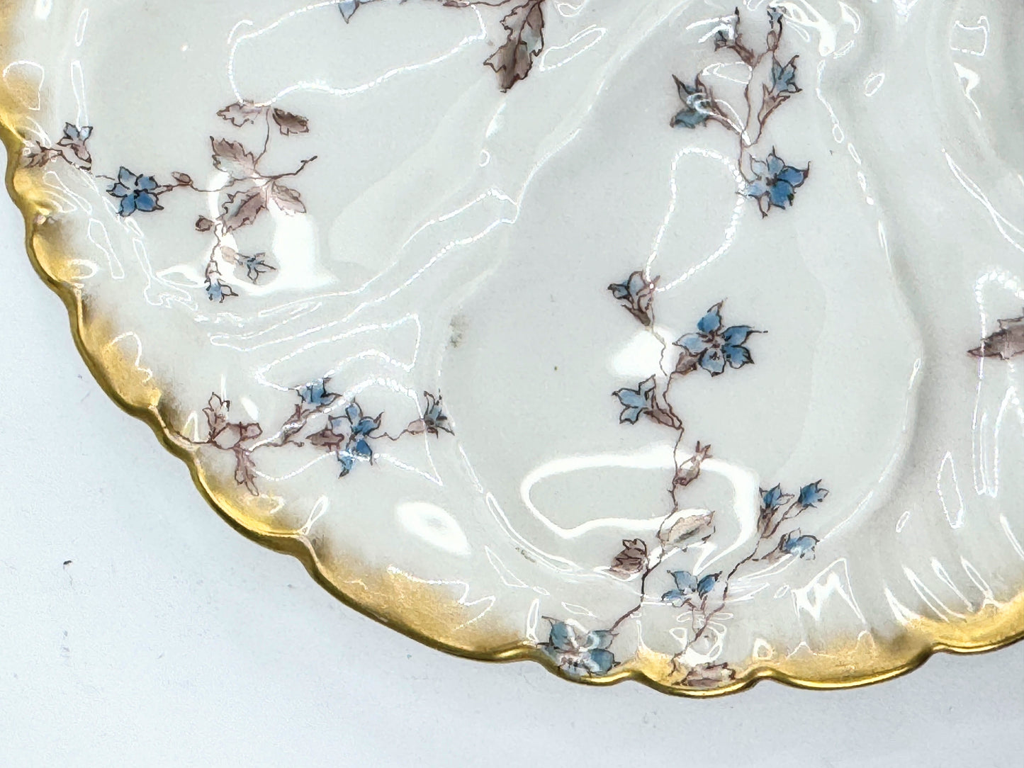 Charles Field Haviland Limoges Oyster Plate Antique Pink and Blue Floral A492