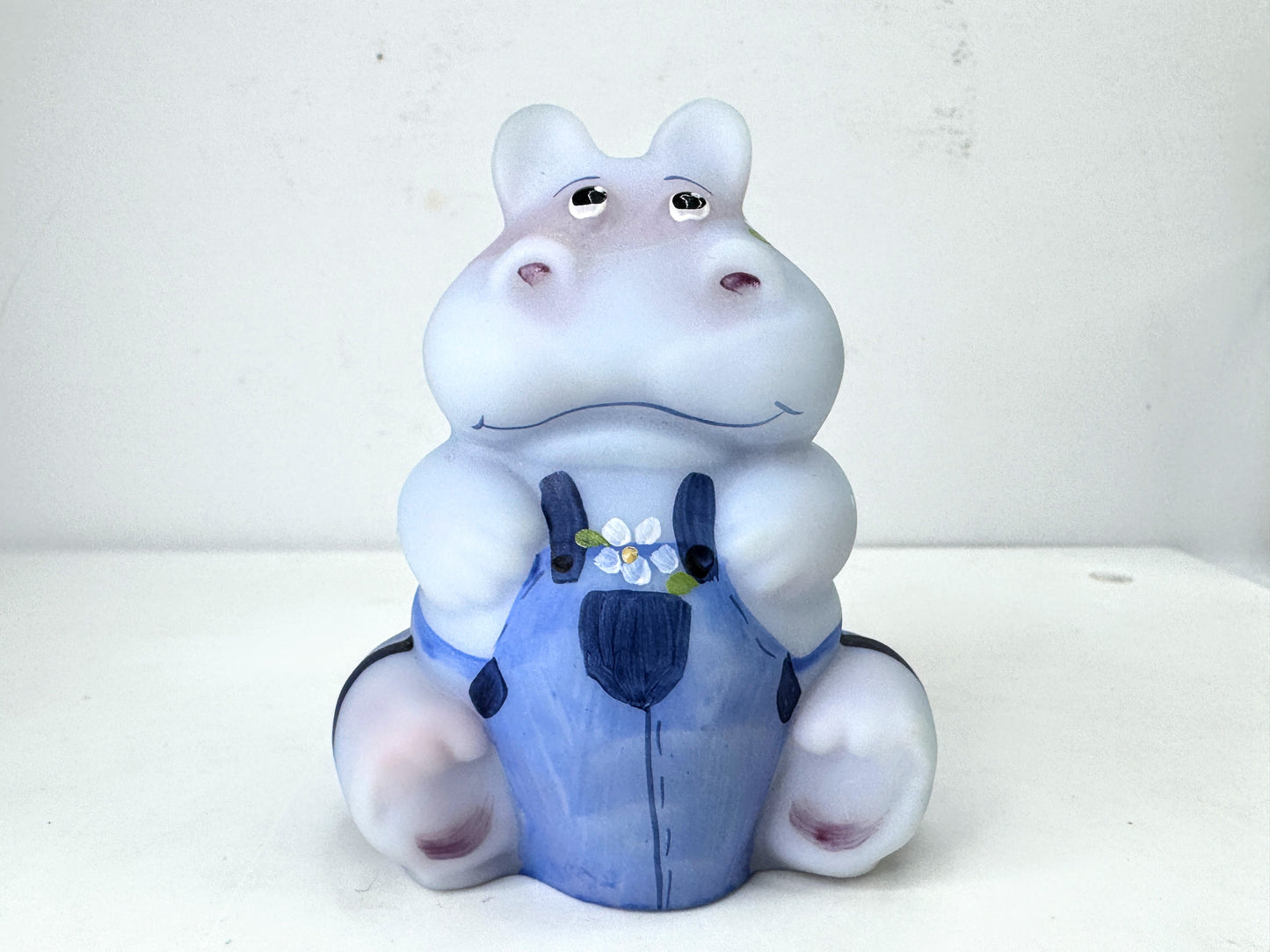 Fenton 100 Years Blue Burmese Hippo Hand Painted QVC 2005 signed M Young A1059
