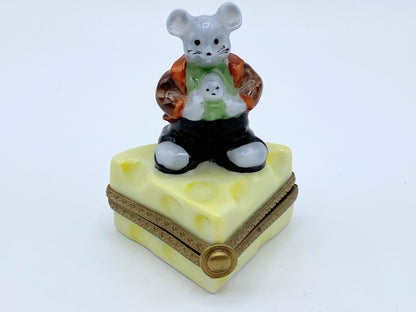 Limoges France Mother & Child standing on a Swiss Cheese trinket box 2 1/4"