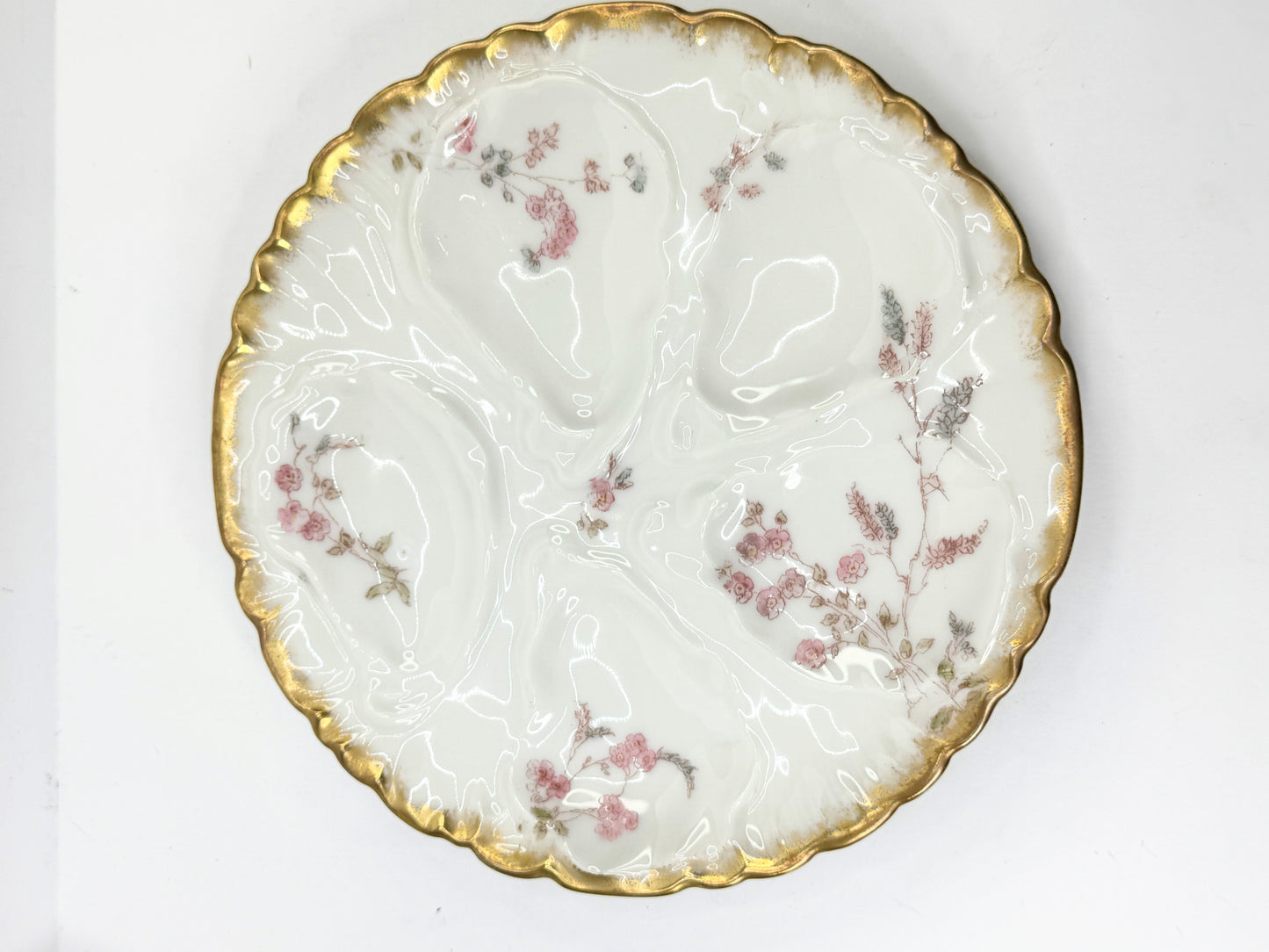 Charles Field Haviland Limoges Oyster Plate Antique Pink & violet Floral A493