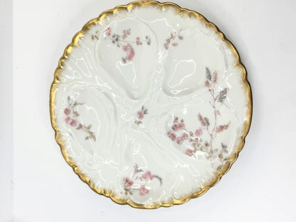 Charles Field Haviland Limoges Oyster Plate Antique Pink & violet Floral A493
