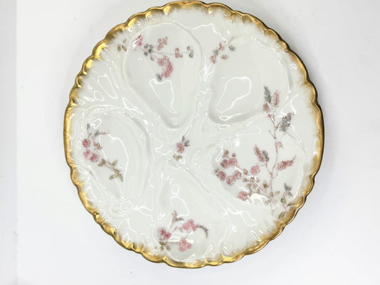Charles Field Haviland Limoges Oyster Plate Antique Pink & violet Floral A493