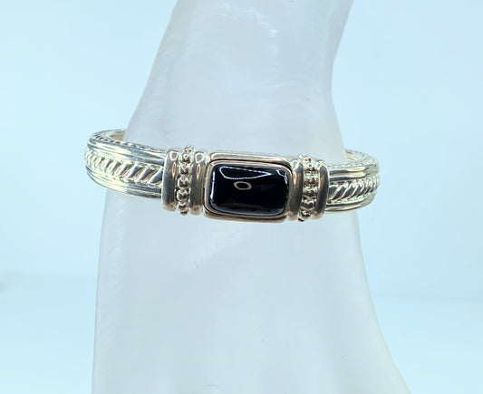 Judith Ripka sterling 925 natural onyx cabochon hinged cuff bangle