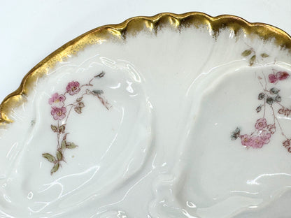 Charles Field Haviland Limoges Oyster Plate Antique Pink & violet Floral A493