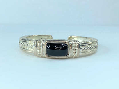 Judith Ripka sterling 925 natural onyx cabochon hinged cuff bangle