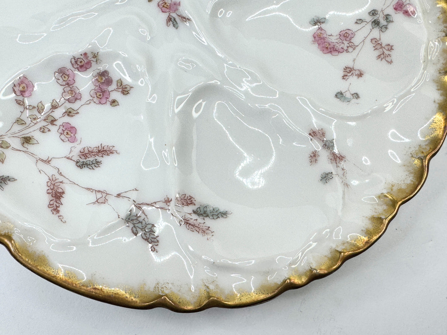 Charles Field Haviland Limoges Oyster Plate Antique Pink & violet Floral A493