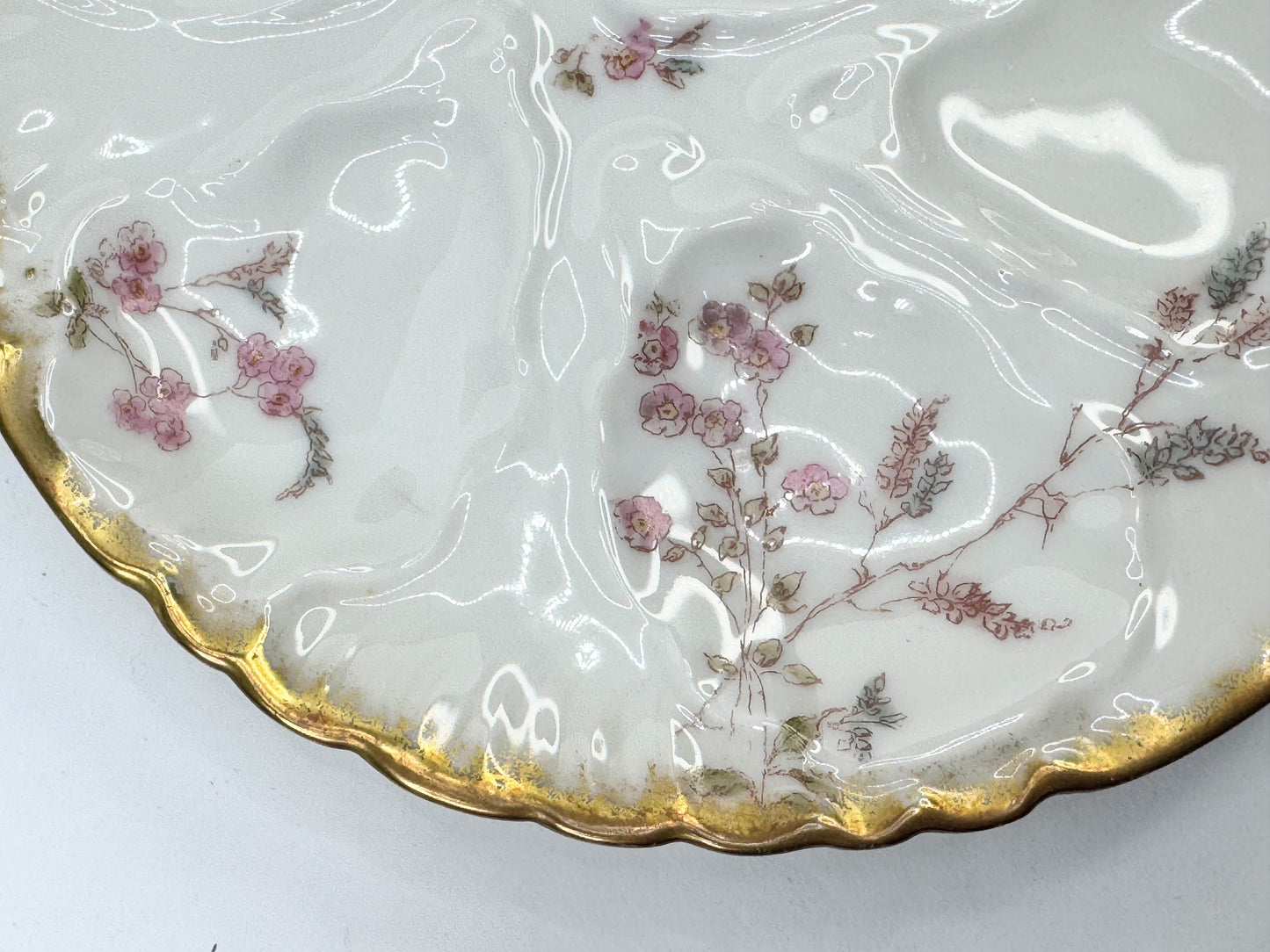 Charles Field Haviland Limoges Oyster Plate Antique Pink & violet Floral A493