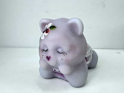 Fenton Blue Burmese 100th Anniversary Hand Painted Bear With Ladybug A1060