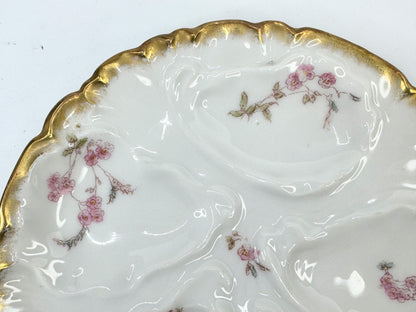 Charles Field Haviland Limoges Oyster Plate Antique Pink & violet Floral A493