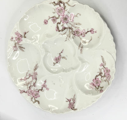 Antique Limoges Haviland & Co. Oyster Plate, Sakura Pink Flowers White 8.5" A494