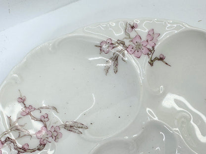 Antique Limoges Haviland & Co. Oyster Plate, Sakura Pink Flowers White 8.5" A494