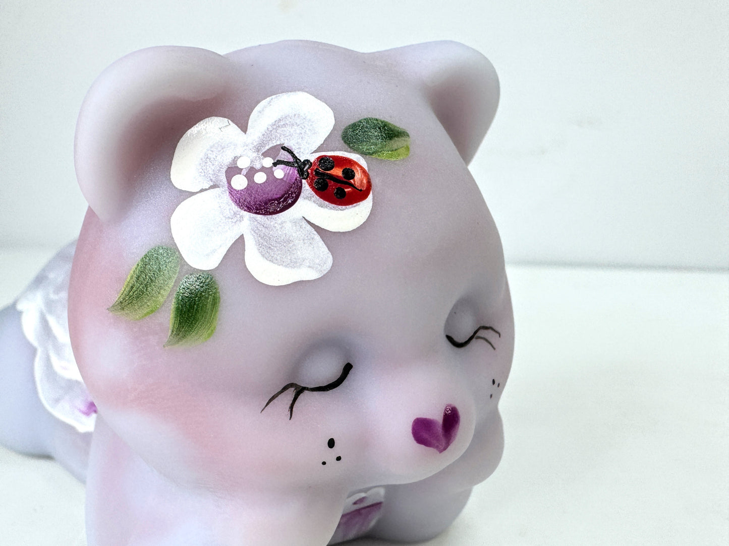 Fenton Blue Burmese 100th Anniversary Hand Painted Bear With Ladybug A1060