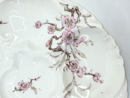 Antique Limoges Haviland & Co. Oyster Plate, Sakura Pink Flowers White 8.5" A494