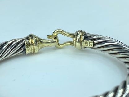 David Yurman Sterling Silver 14K gold 7.5mm Cable Buckle Cuff Bracelet JR9850