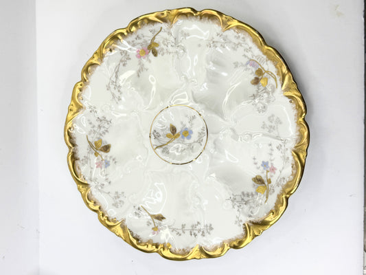 Antique Limoges Oyster Plate with Gold Paste c.1890-1920 8.5" A495