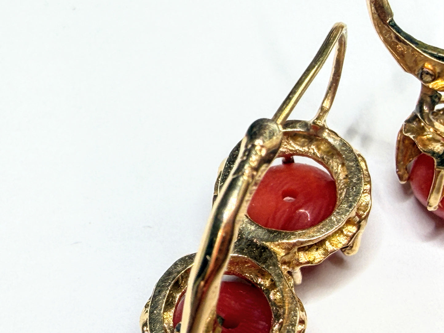 Antique Early Century 14K Gold Salmon Coral Drop Pendant JR1659