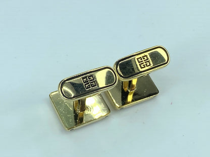 Givenchy Cufflink Tie Clip Set – Black enamel Silver tone with Gold Gilt GS526