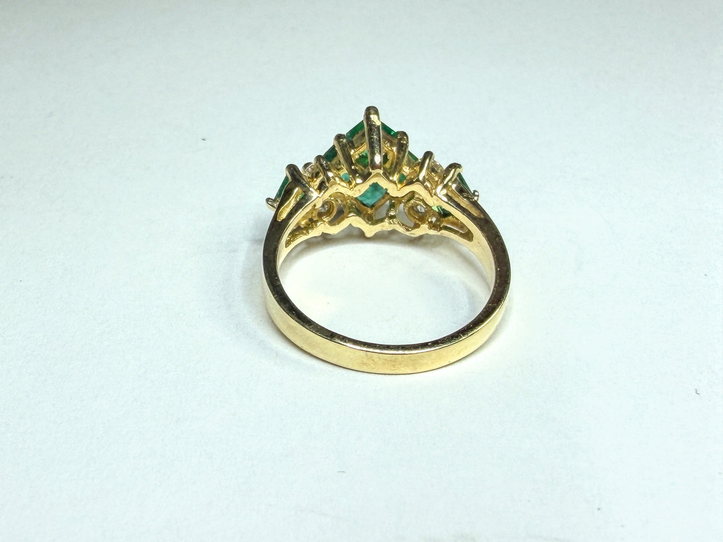 Vintage 14K Yellow Gold Emerald Diamond Princess Cluster Ring Sz 6.25 JR1660