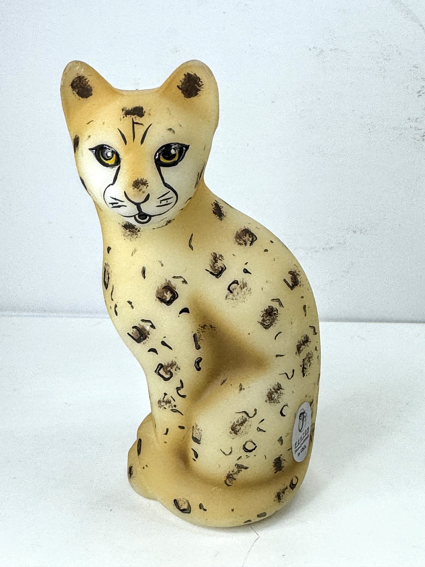 Fenton Hand Painted Leopard Stylized sitting Cat by D. Wyman A1061