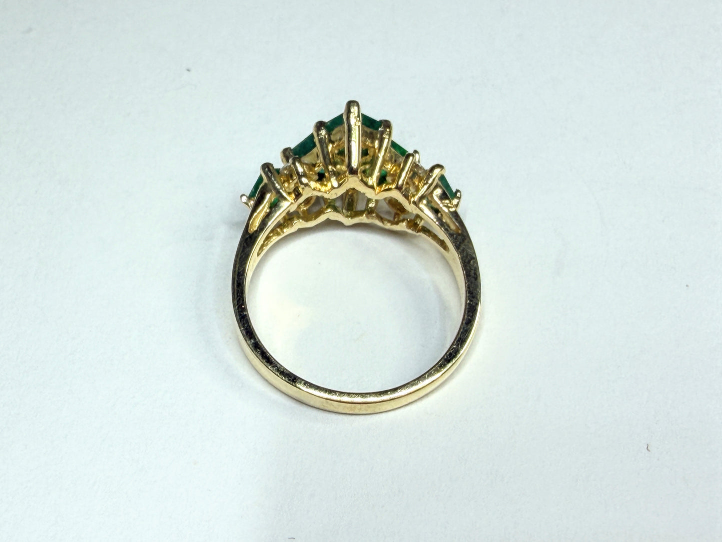 Vintage 14K Yellow Gold Emerald Diamond Princess Cluster Ring Sz 6.25 JR1660