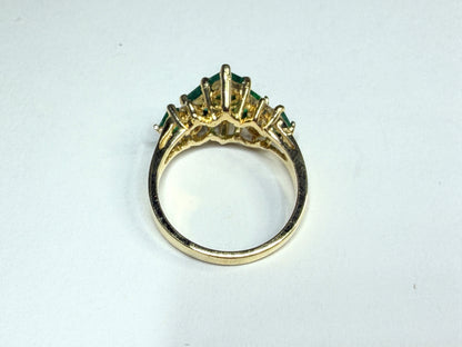 Vintage 14K Yellow Gold Emerald Diamond Princess Cluster Ring Sz 6.25 JR1660