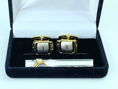 Yves Saint Laurent Tie Clip Cufflinks YSL Gold Silver men's accessory set GS528