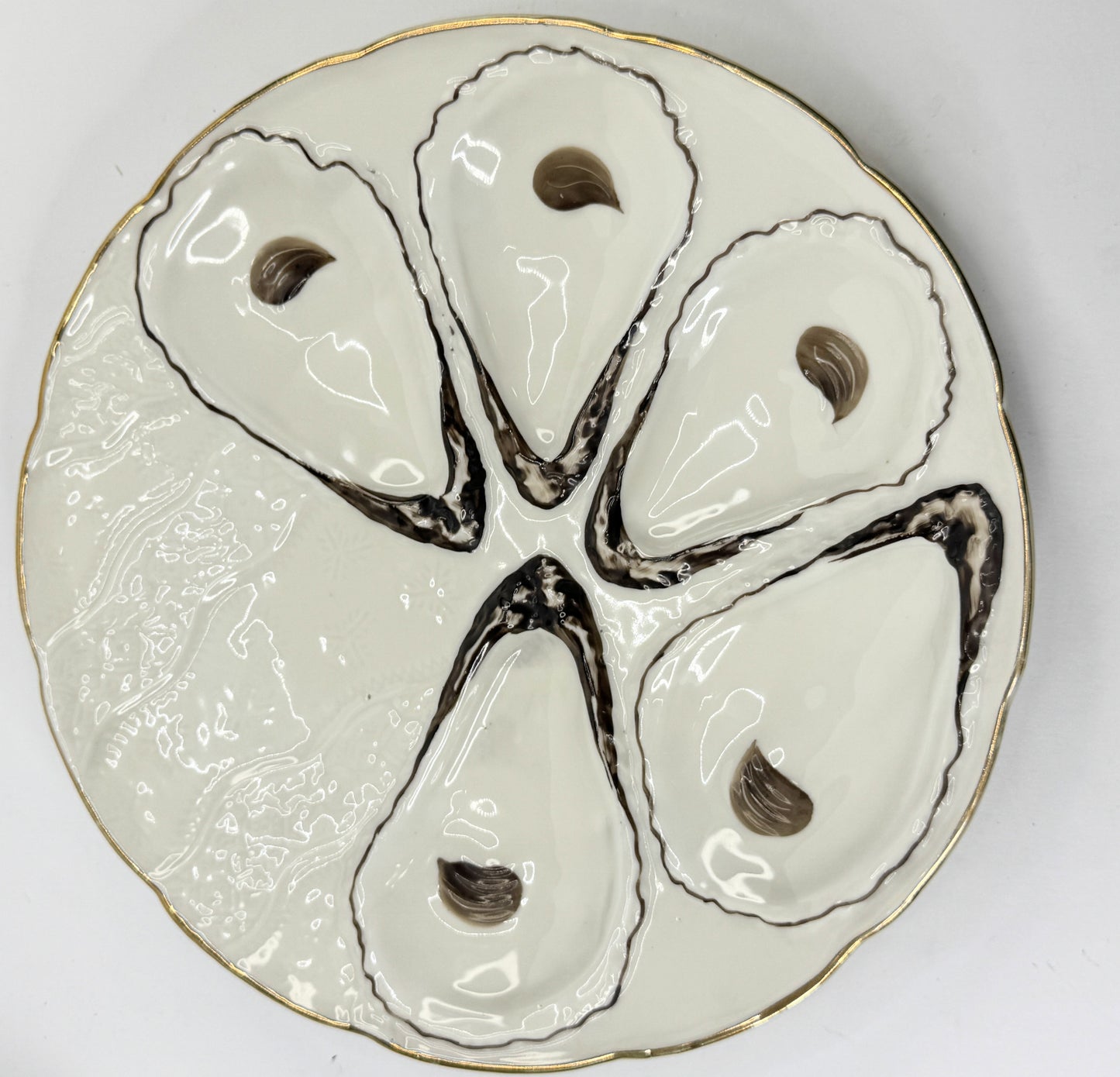 Antique Trompe L’oeil, "Napkin" Six Well Oyster Plate 9.25" Mint A496