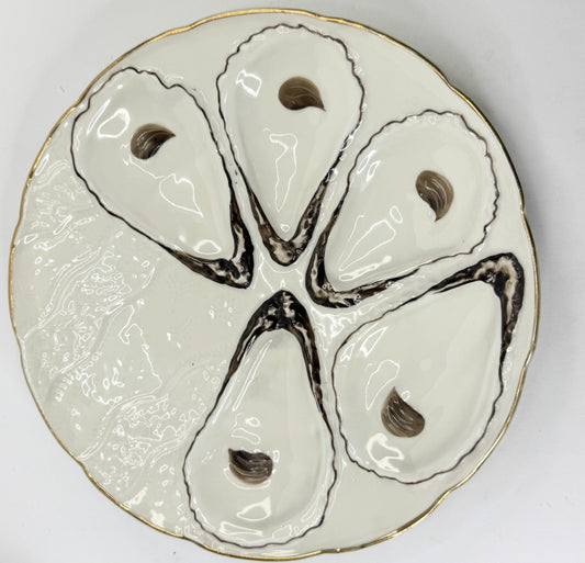 Antique Trompe L’oeil, "Napkin" Six Well Oyster Plate 9.25" Mint A496