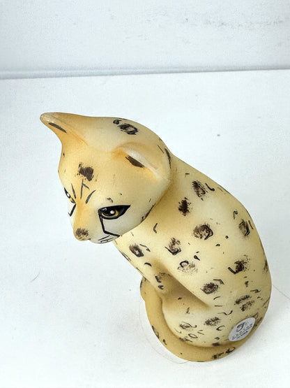 Fenton Hand Painted Leopard Stylized sitting Cat by D. Wyman A1061