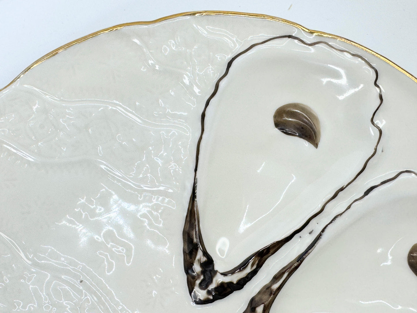 Antique Trompe L’oeil, "Napkin" Six Well Oyster Plate 9.25" Mint A496