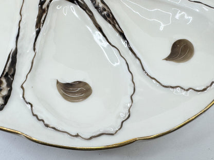 Antique Trompe L’oeil, "Napkin" Six Well Oyster Plate 9.25" Mint A496