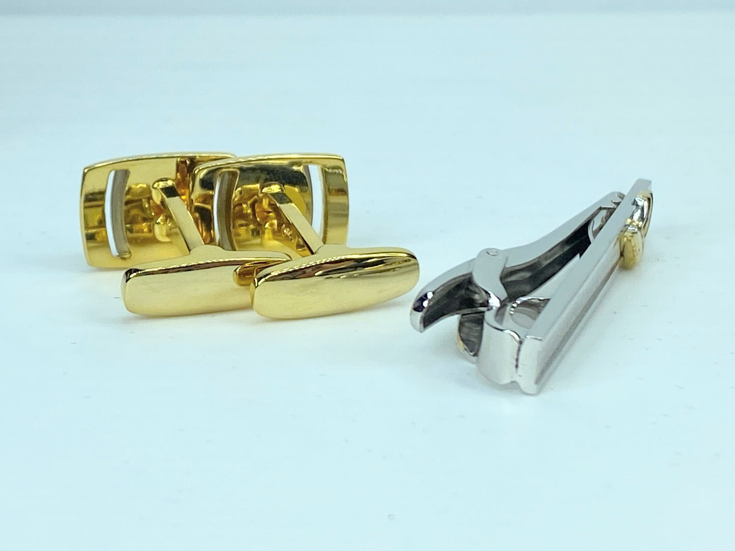 Yves Saint Laurent Tie Clip Cufflinks YSL Gold Silver men's accessory set GS528
