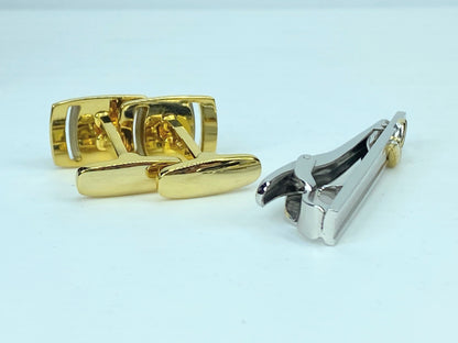 Yves Saint Laurent Tie Clip Cufflinks YSL Gold Silver men's accessory set GS528