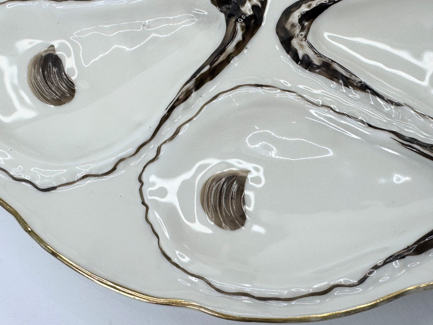 Antique Trompe L’oeil, "Napkin" Six Well Oyster Plate 9.25" Mint A496