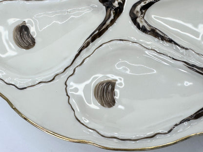 Antique Trompe L’oeil, "Napkin" Six Well Oyster Plate 9.25" Mint A496